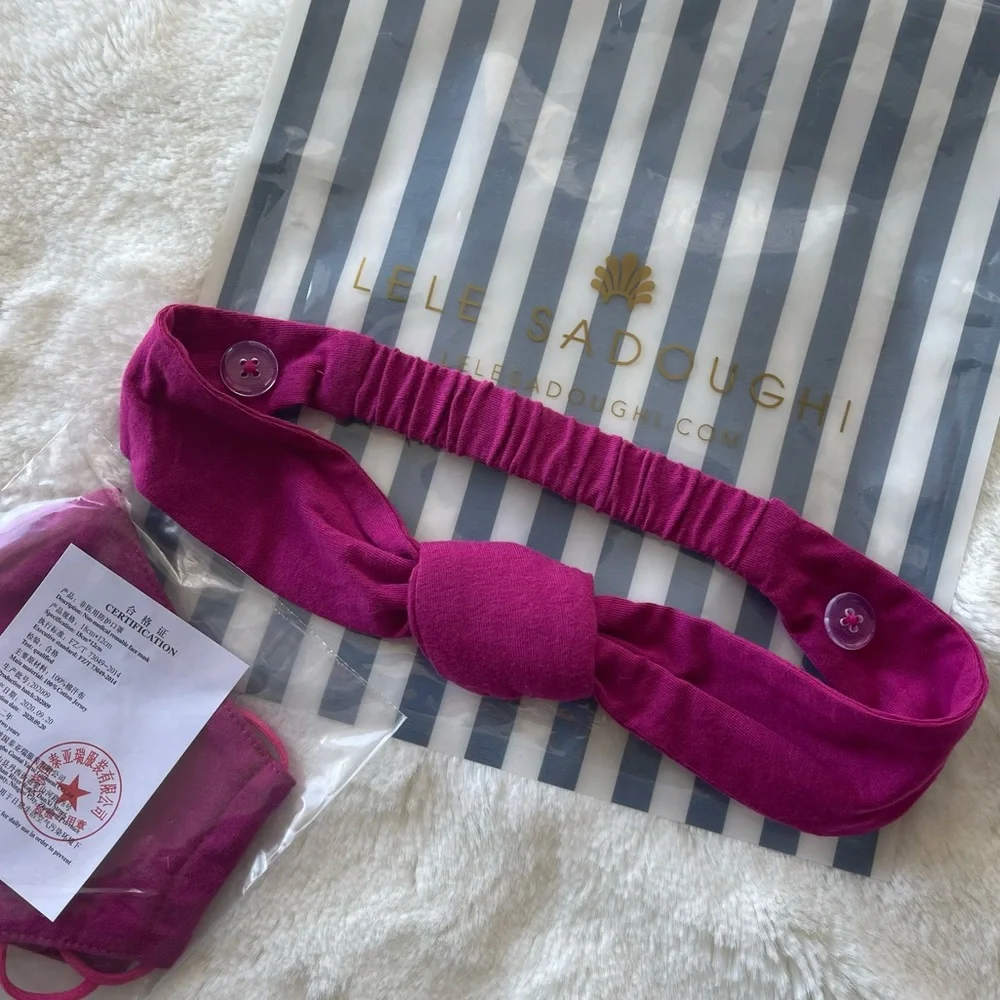 Lele Sadoughi Magenta Face Mask and Headband Set